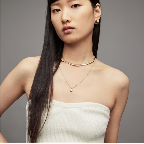 NWT AllSaints Loleatta Rib Chalk White/Silver Strapless Top - Size Medium - Picture 2 of 5